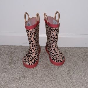 Girls Pink Leopard Rain Boots